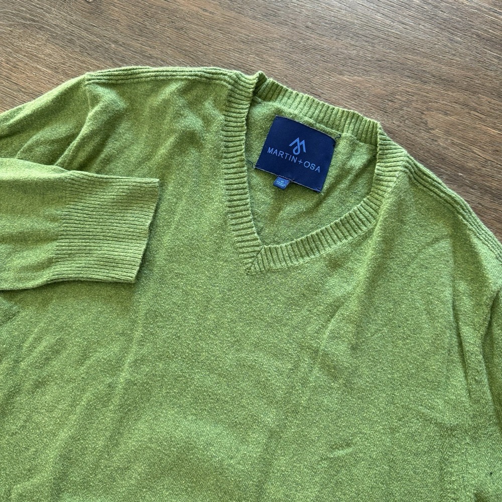 Martin + Osa Green‎ V Neck Sweater Sz M 5% Cashmere READ